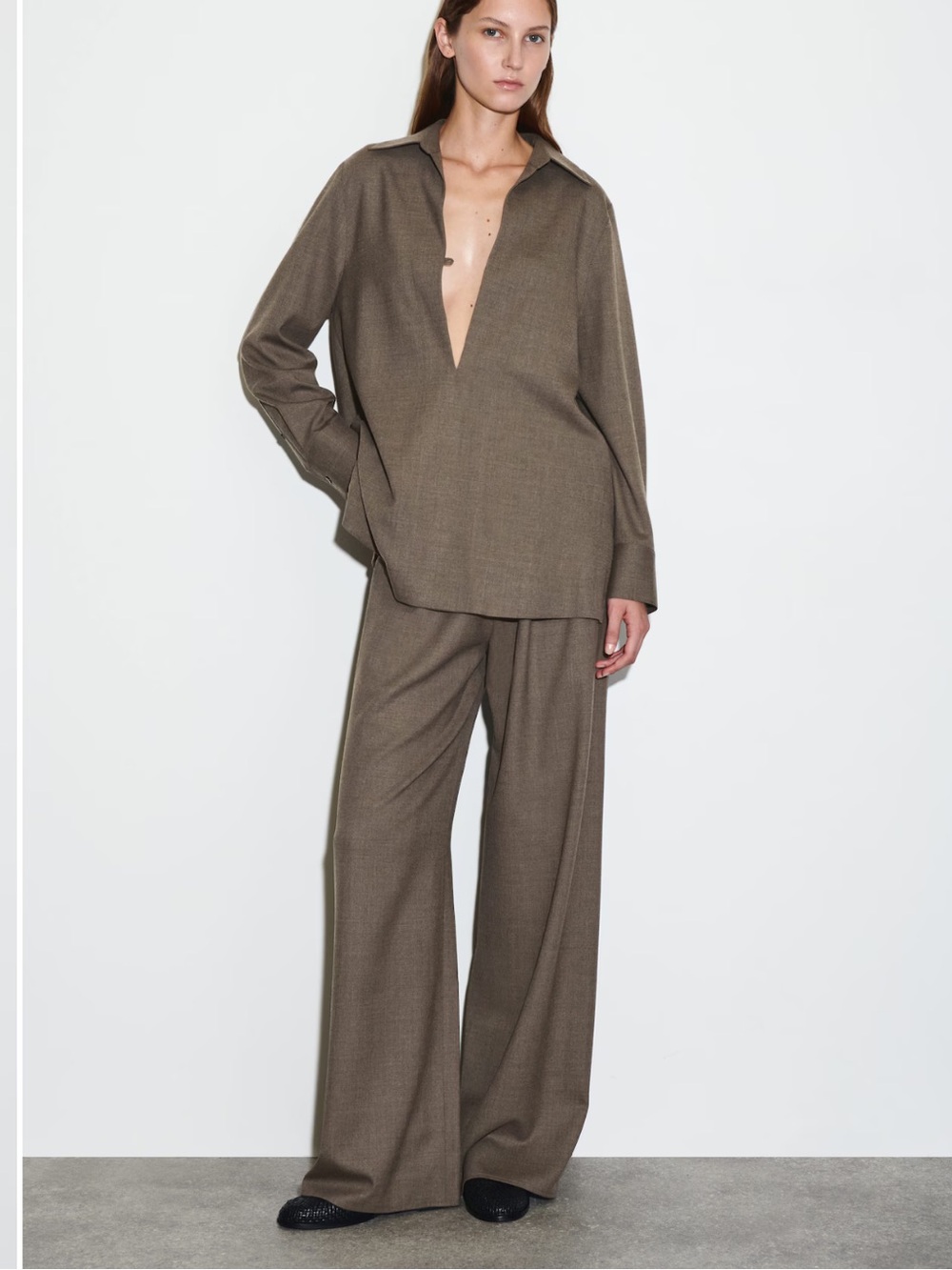 Brown Wide-Leg Trousers with Matching Shirt Set size 6